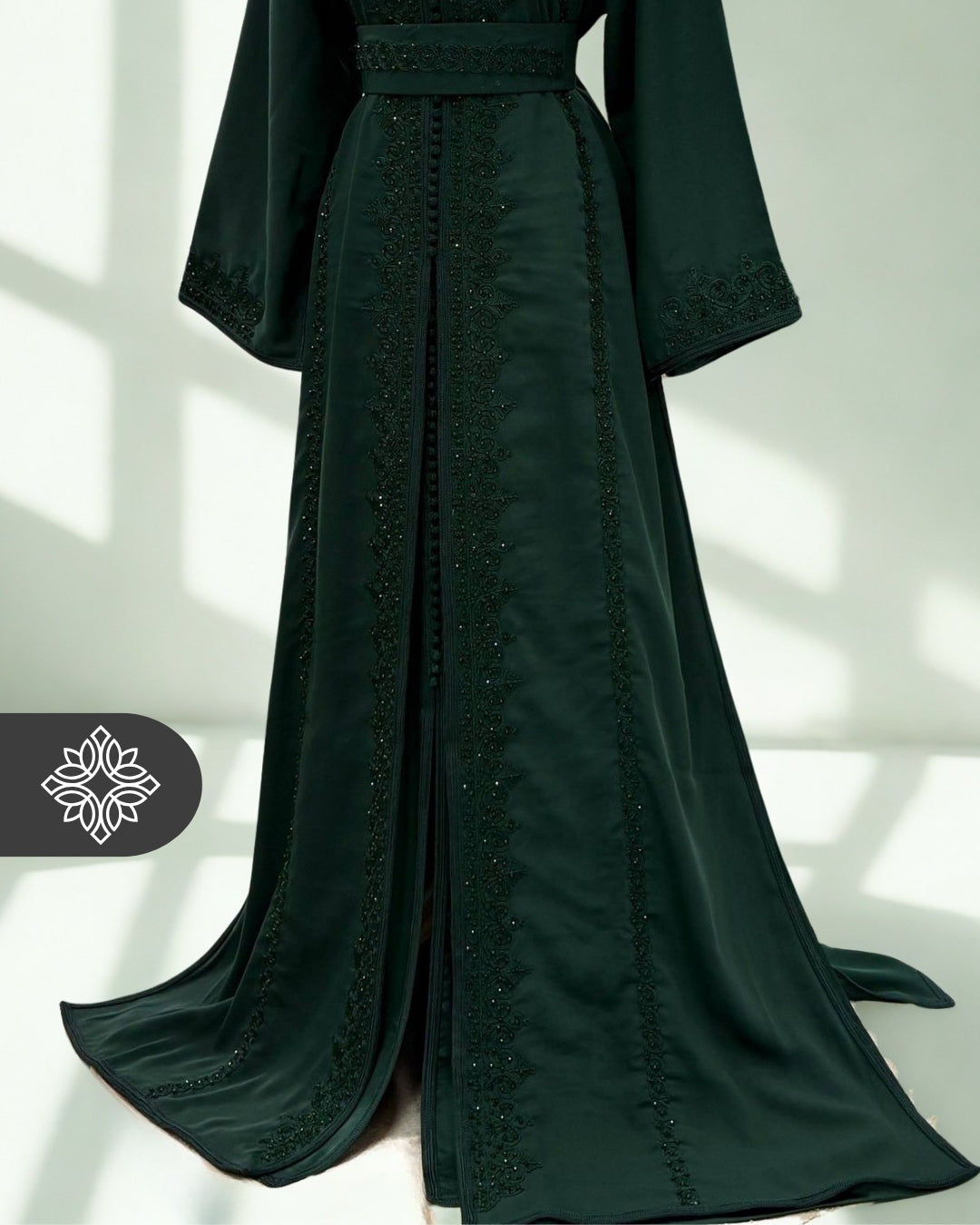 Imperial Teal Moroccan Takchita | Elegant Two-Piece Kaftan | Luminous Stone Detailing