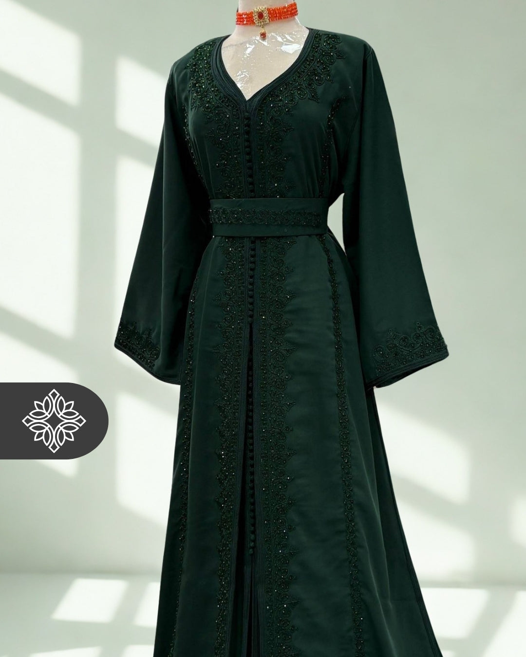 Imperial Teal Moroccan Takchita | Elegant Two-Piece Kaftan | Luminous Stone Detailing