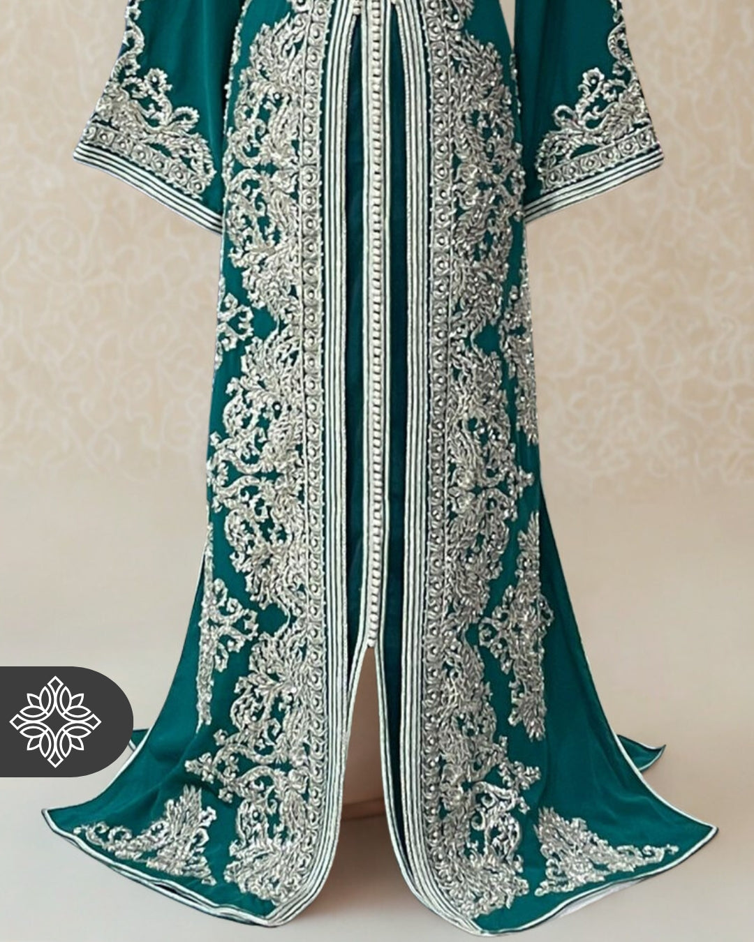 Two-Piece Moroccan Kaftan Emerald Green/Turquoise & Silver Green / XL Two-Piece Moroccan Kaftan Emerald Green/Turquoise & Silver Green / XL