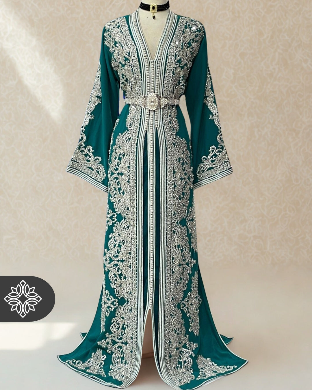 Orange & Silver Two-Piece Moroccan Kaftan