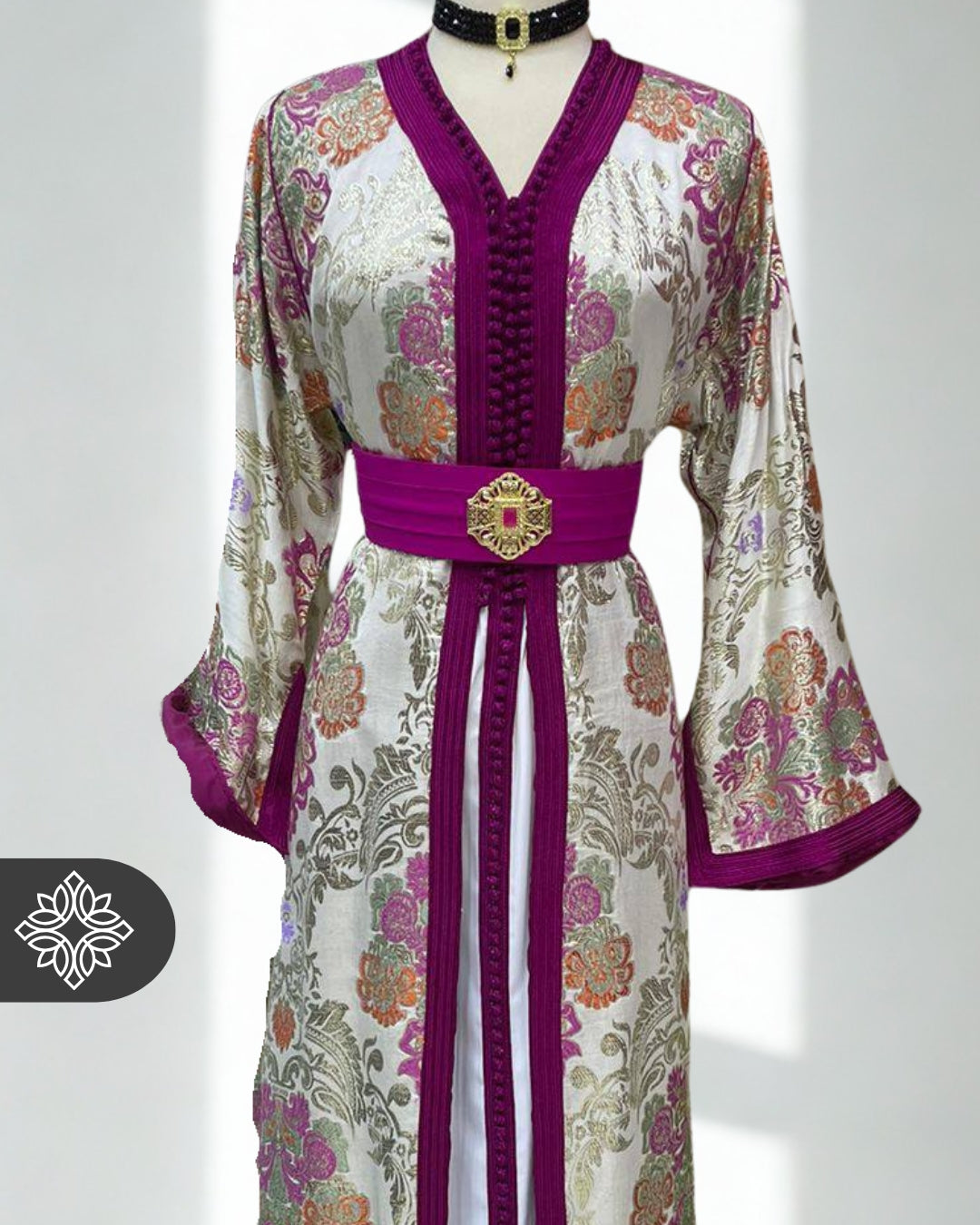 Floral Moroccan Kaftan with Pink Accents