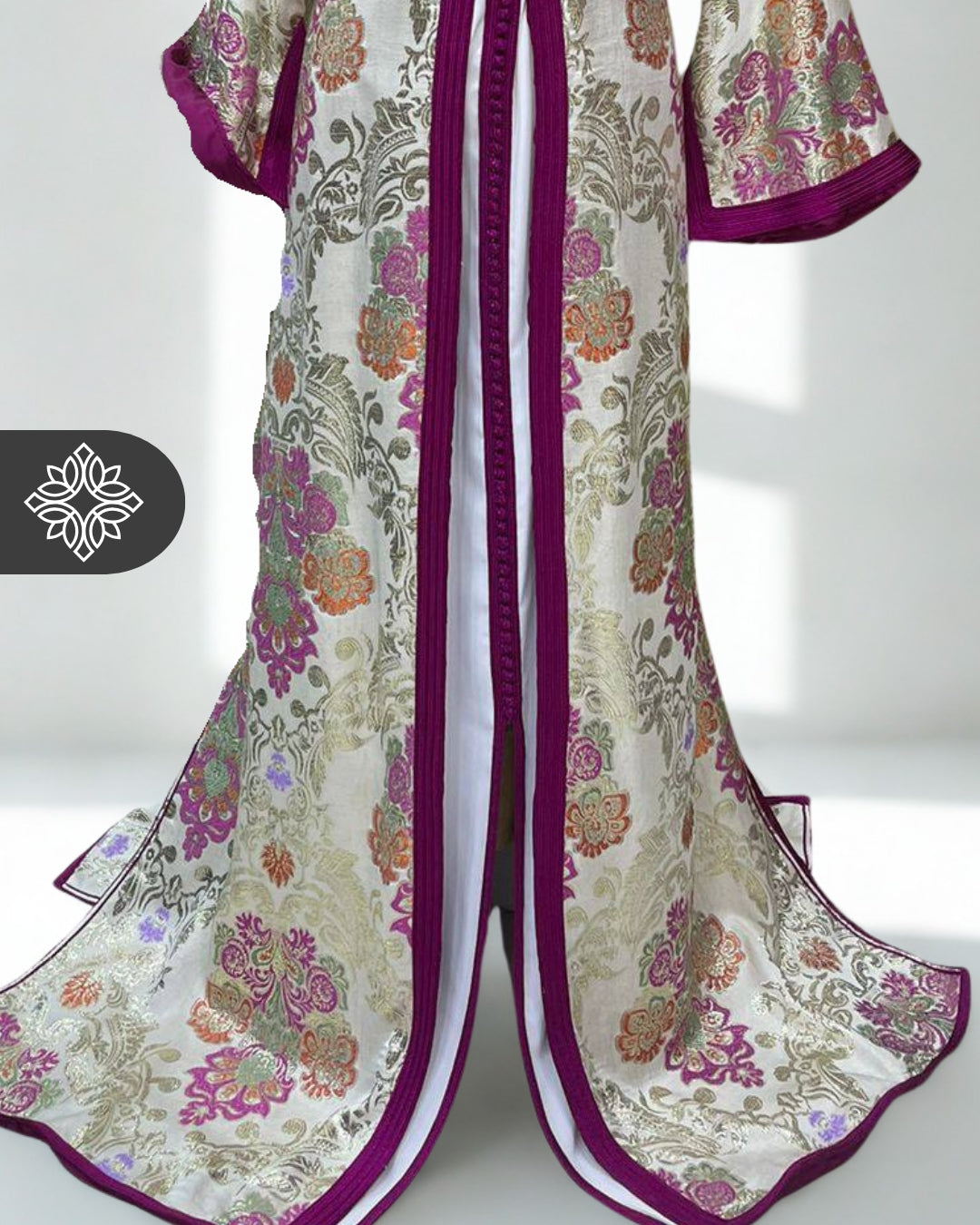 Floral Moroccan Kaftan with Pink Accents