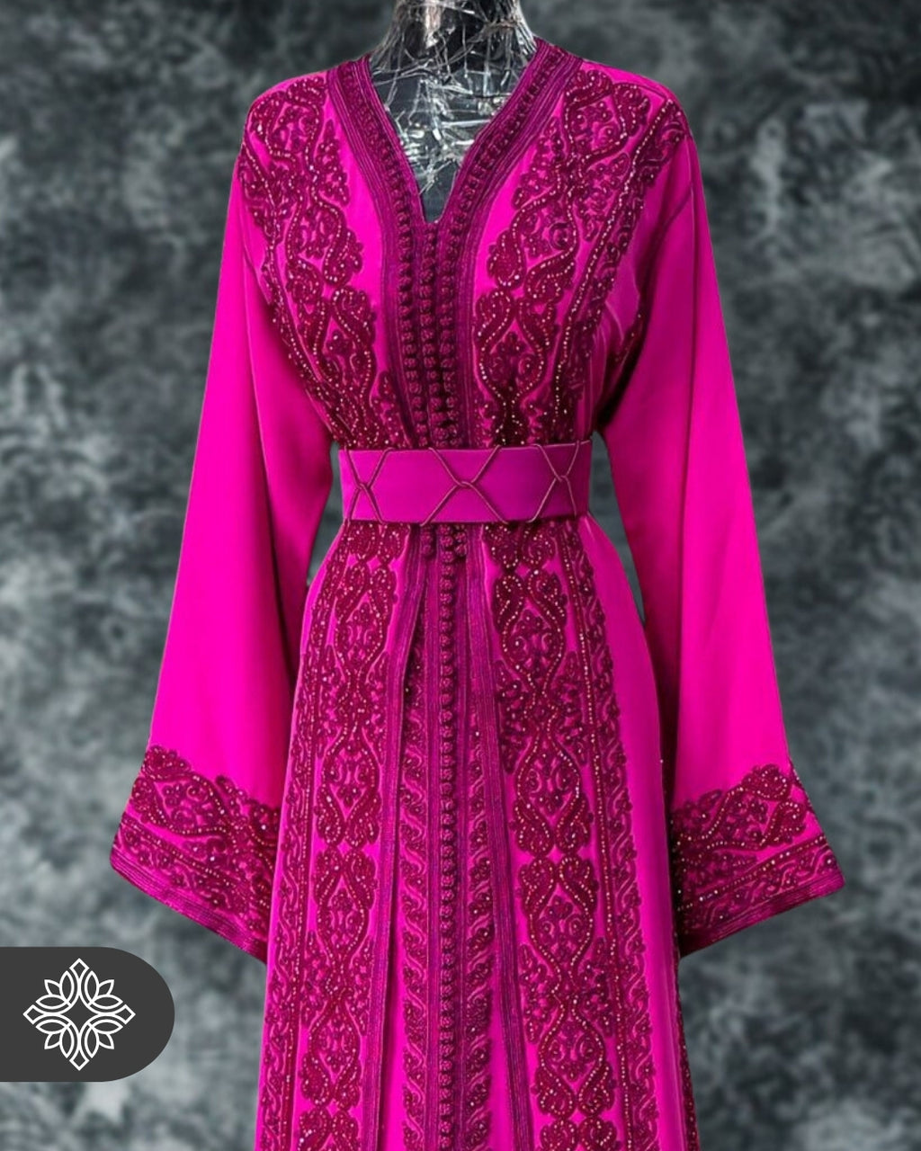 Chocolate Brown Moroccan Takchita | Luxury Couture Two-Piece Kaftan | Tonal Embroidery & Stone Detailing