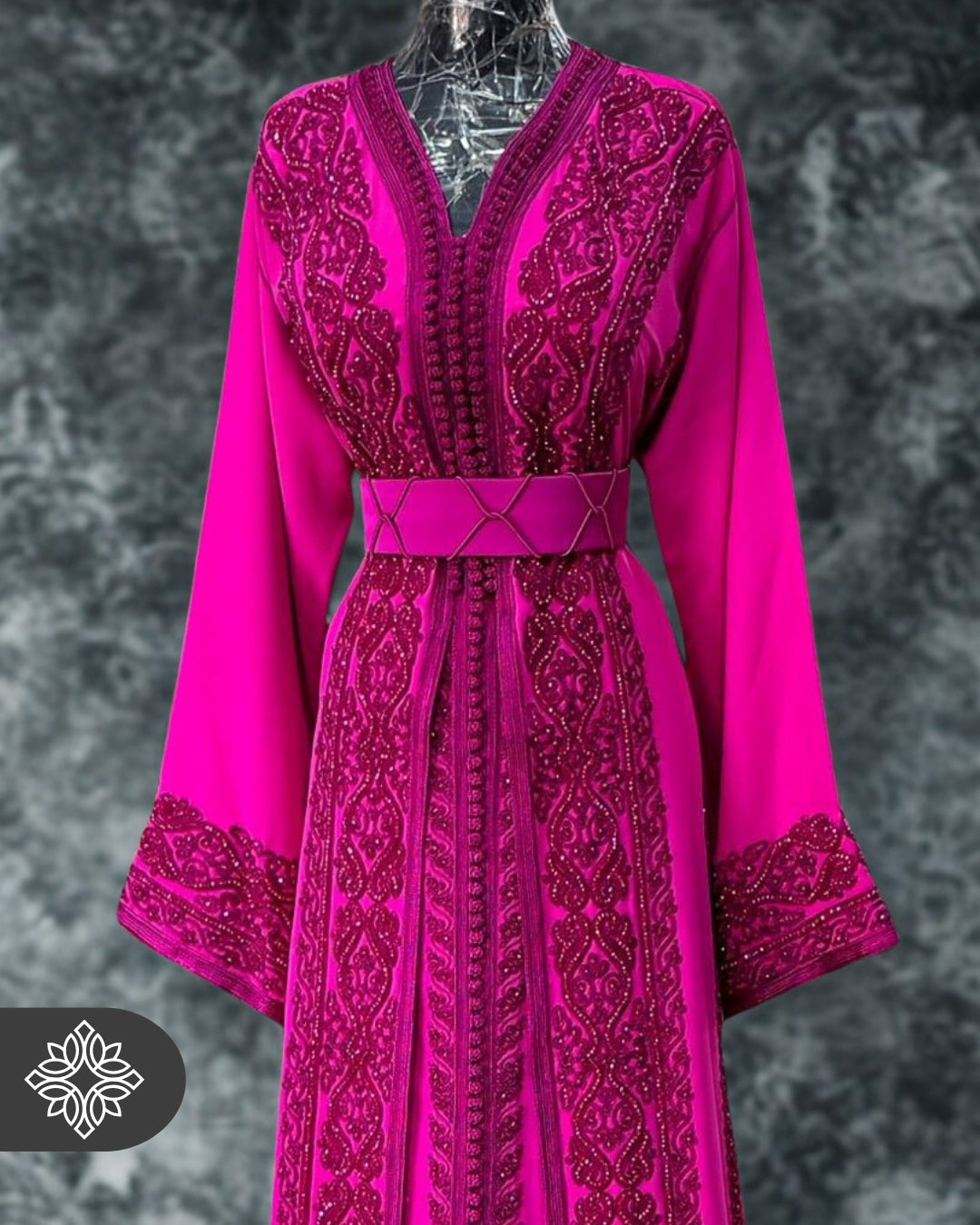 Chocolate Brown Moroccan Takchita | Luxury Couture Two-Piece Kaftan | Tonal Embroidery & Stone Detailing