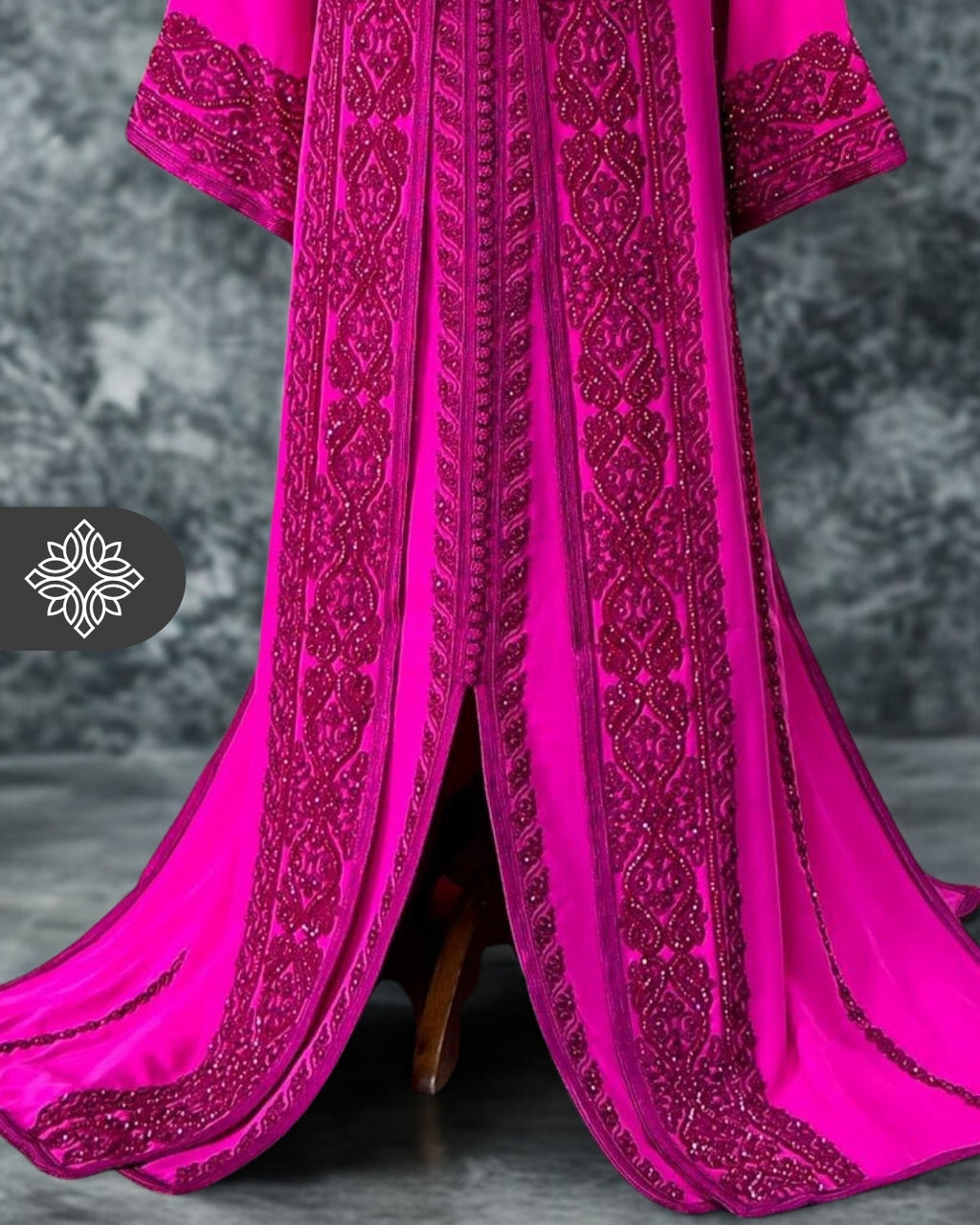Chocolate Brown Moroccan Takchita | Luxury Couture Two-Piece Kaftan | Tonal Embroidery & Stone Detailing
