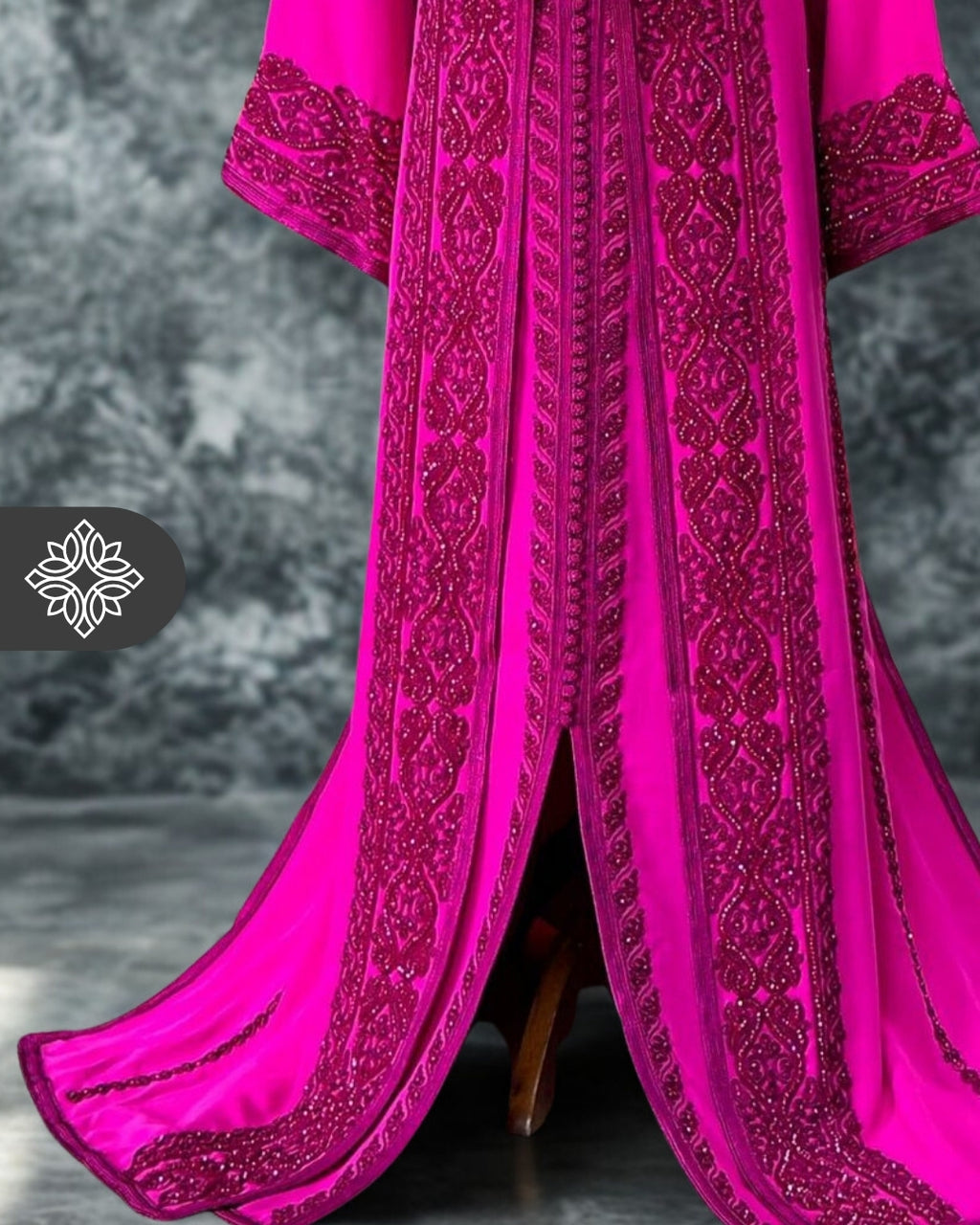 Chocolate Brown Moroccan Takchita | Luxury Couture Two-Piece Kaftan | Tonal Embroidery & Stone Detailing