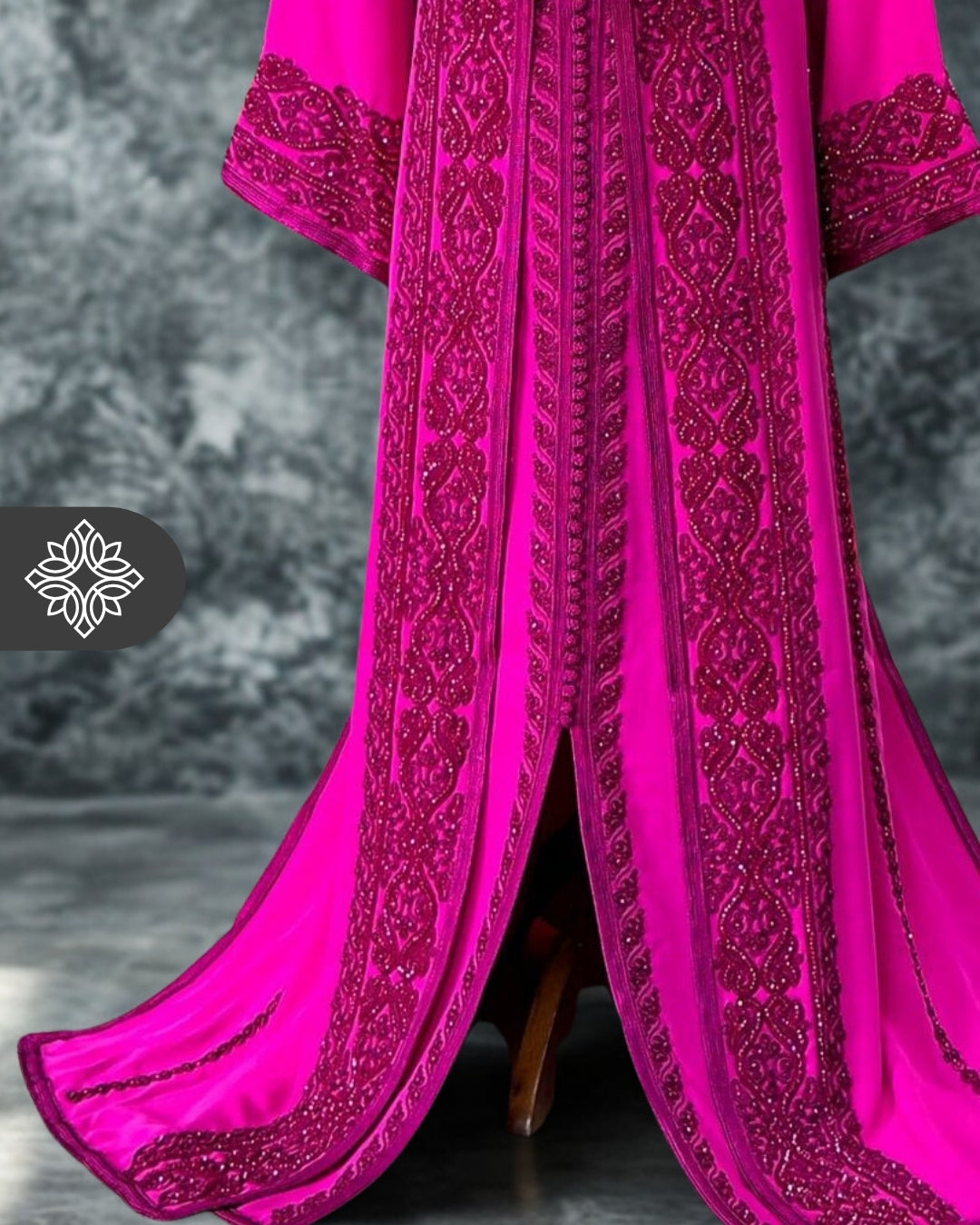 Chocolate Brown Moroccan Takchita | Luxury Couture Two-Piece Kaftan | Tonal Embroidery & Stone Detailing