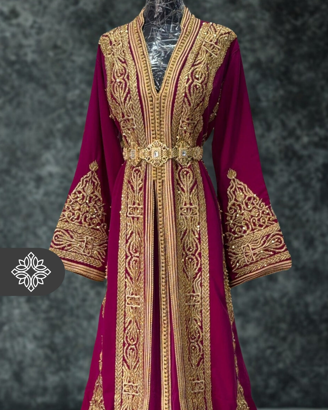 Fuchsia Moroccan Takchita | Royal Haute Couture Two-Piece Kaftan | Golden Embroidery