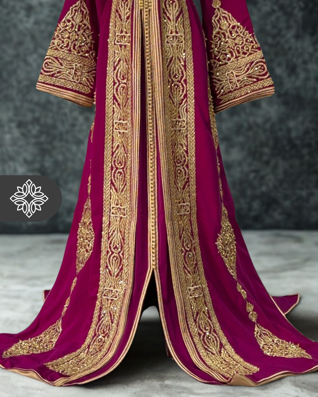 Fuchsia Moroccan Takchita | Royal Haute Couture Two-Piece Kaftan | Golden Embroidery