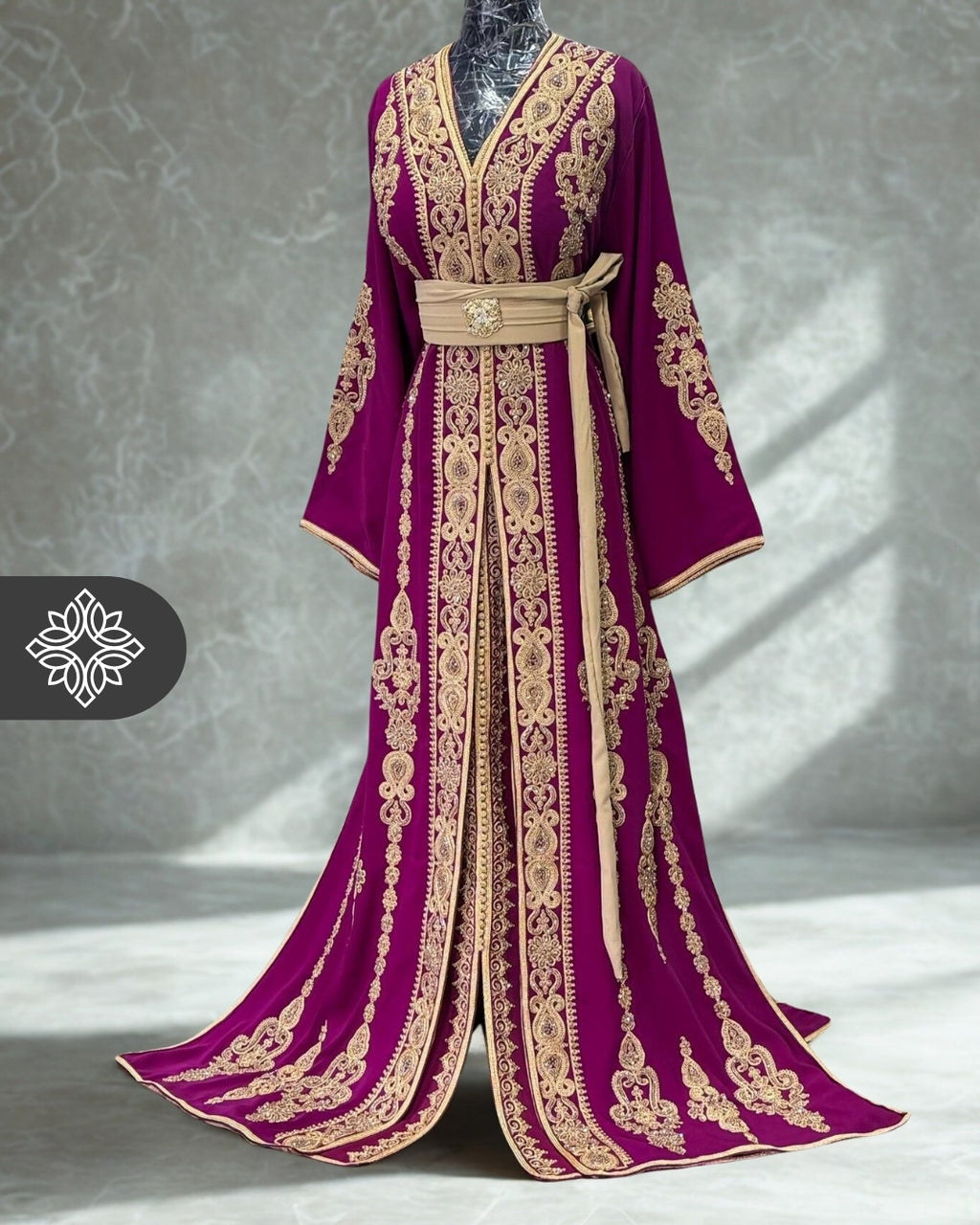 Fuchsia Moroccan Two-Piece Kaftan | Tonal Embroidery | Couture Takchita