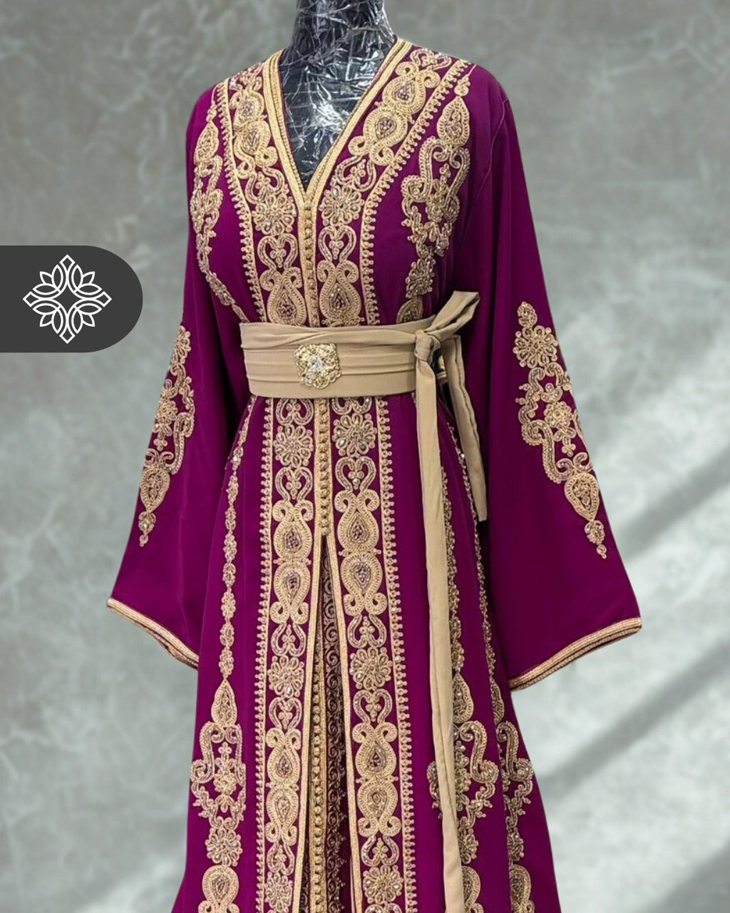 Fuchsia Moroccan Two-Piece Kaftan | Tonal Embroidery | Couture Takchita
