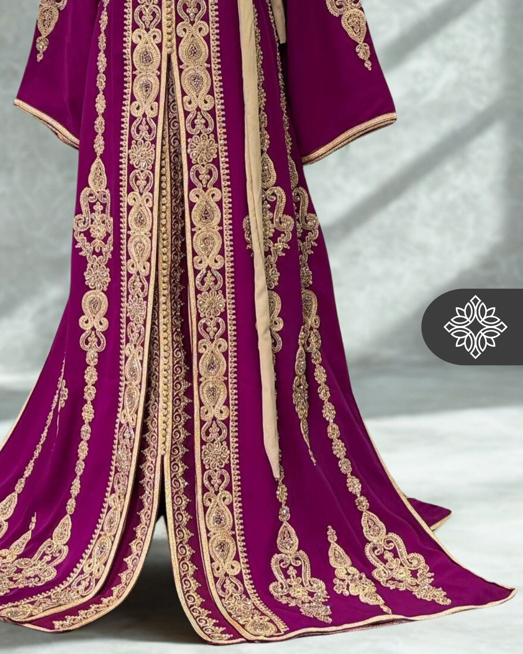 Fuchsia Moroccan Two-Piece Kaftan | Tonal Embroidery | Couture Takchita