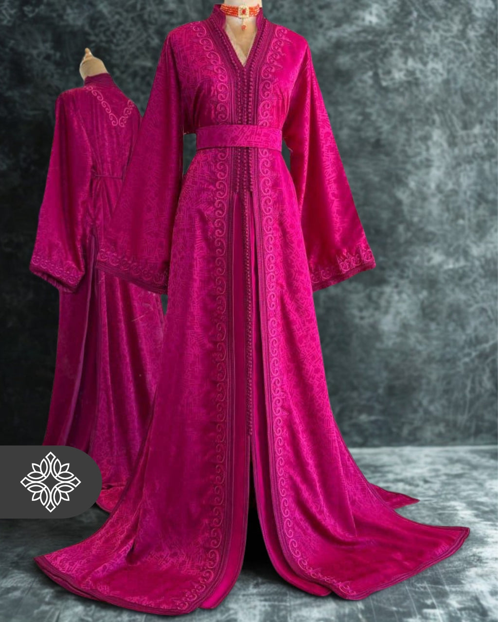Fuchsia Pink Moroccan Takchita |  Luxury Kaftan Two-Piece Couture