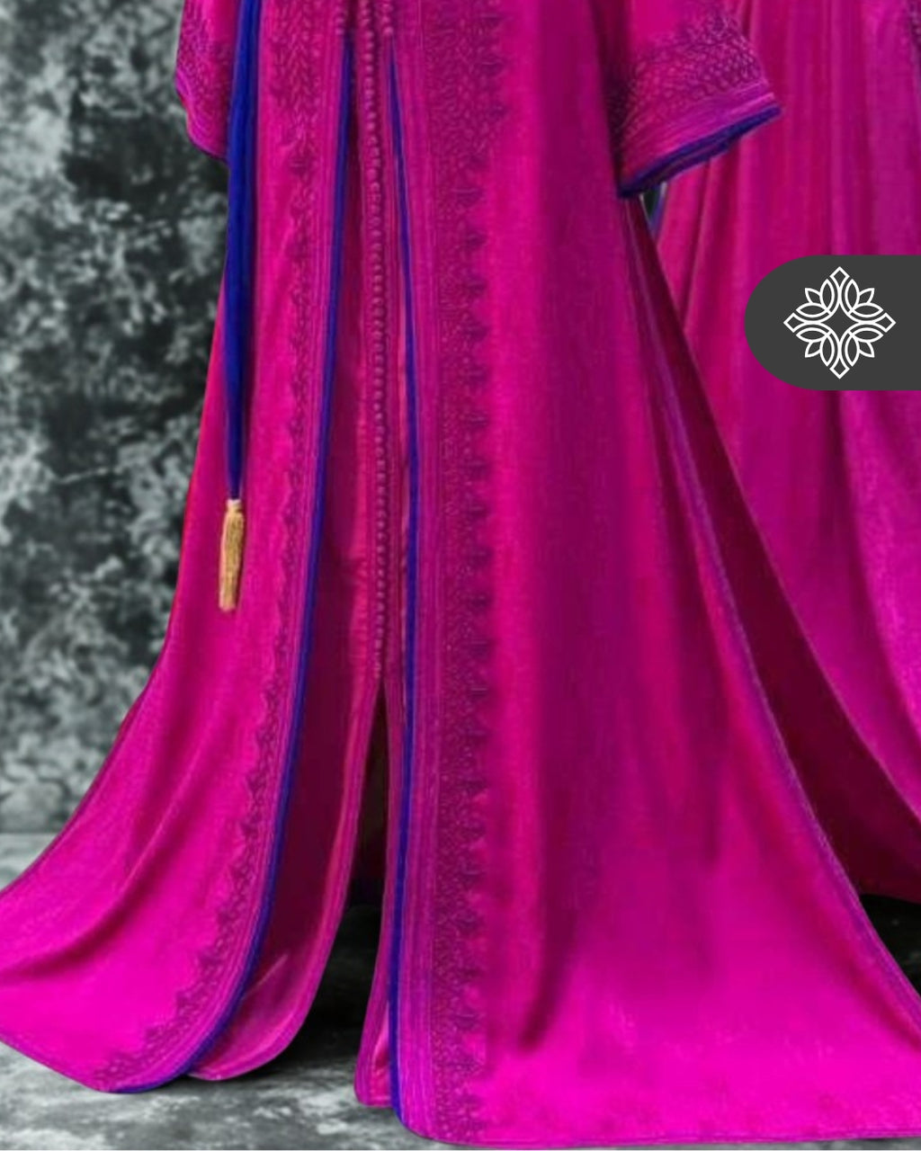 Fuchsia Pink Moroccan Takchita | Luxury Two-Piece Kaftan | Tonal Embroidery with Royal Blue Finishing