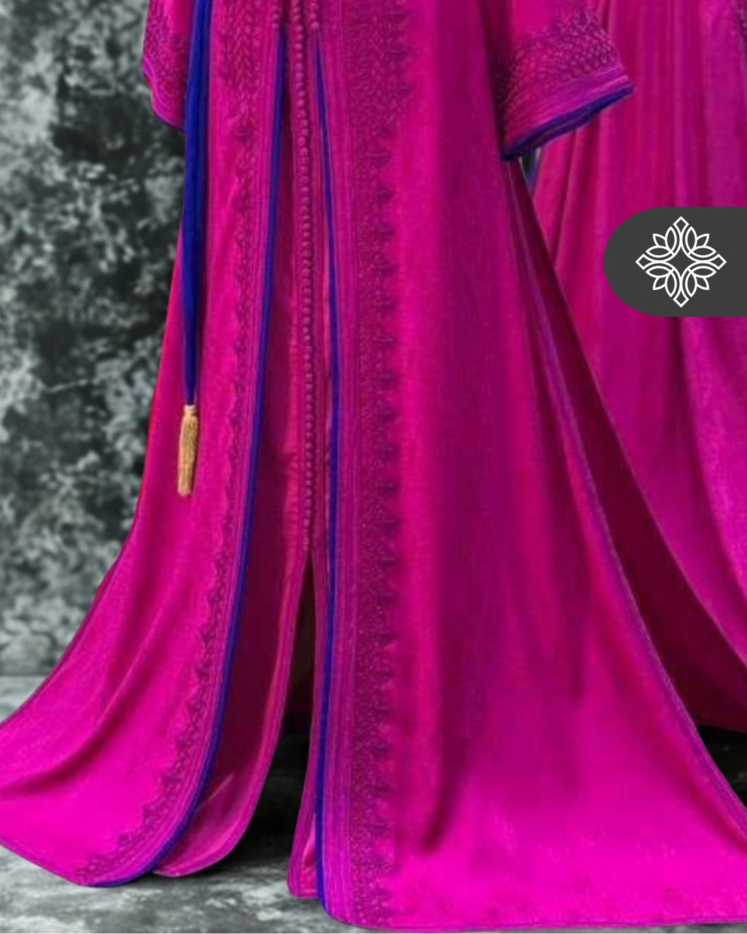 Fuchsia Pink Moroccan Takchita | Luxury Two-Piece Kaftan | Tonal Embroidery with Royal Blue Finishing