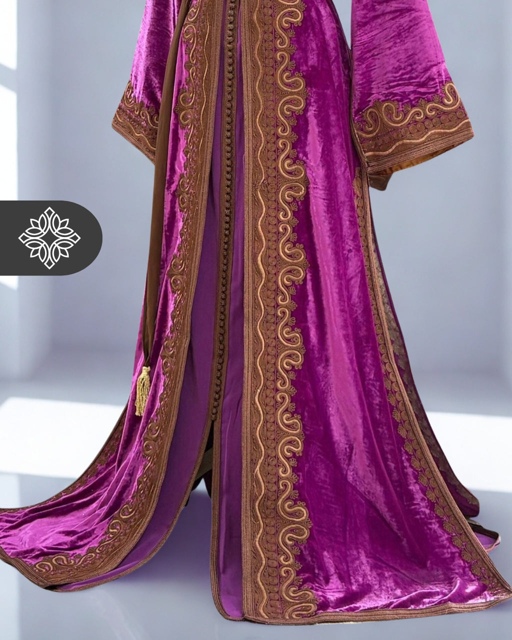 Fuchsia Pink Moroccan Two-Piece Kaftan | Brown Tonal Embroidery | Elegant Takchita