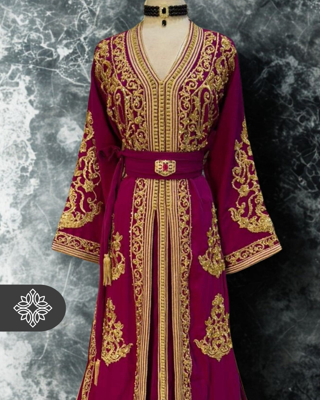 Fuchsia Two-Piece Kaftan | Royal Gold Embroidery | Moroccan Takchita