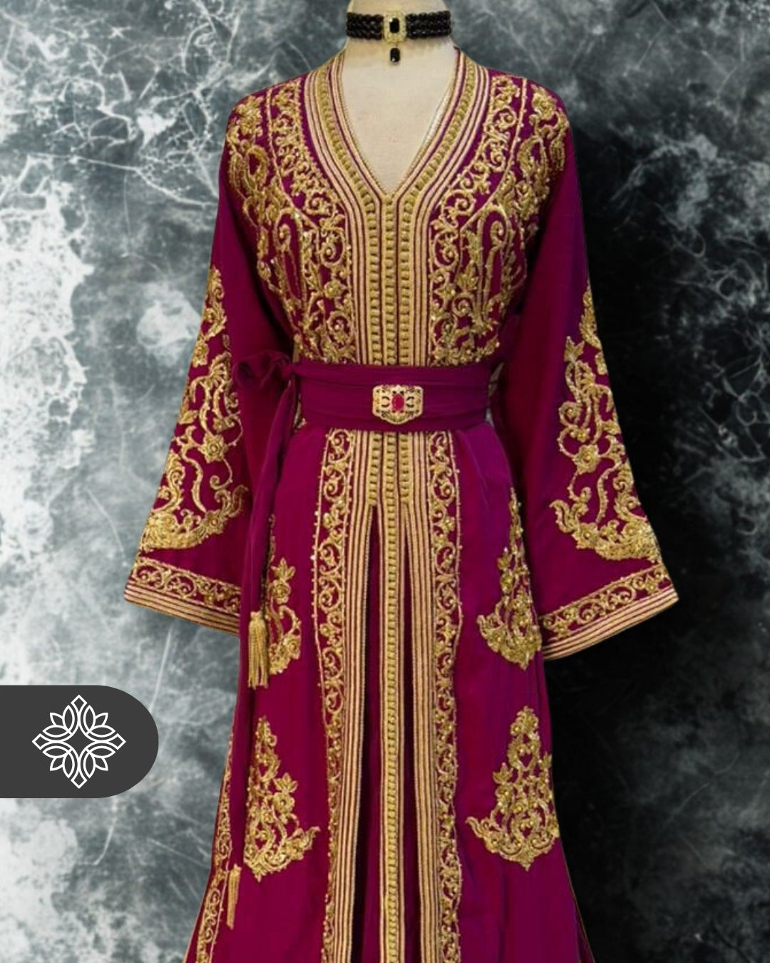 Fuchsia Two-Piece Kaftan | Royal Gold Embroidery | Moroccan Takchita