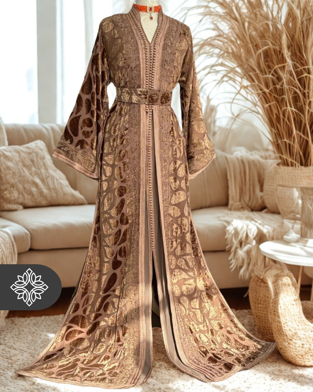 Unique Golden Brown Moroccan Takchita | Luxury Two-Piece Kaftan