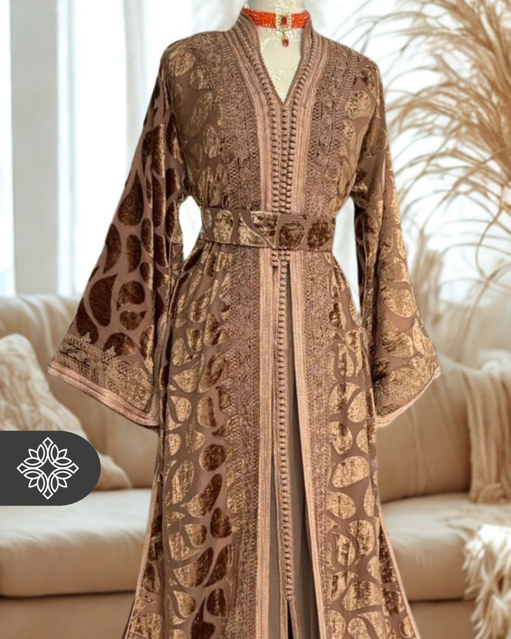 Unique Golden Brown Moroccan Takchita | Luxury Two-Piece Kaftan