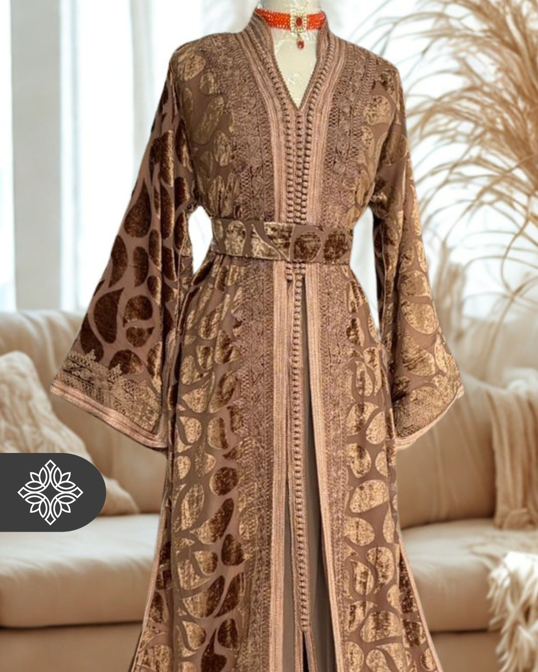 Unique Golden Brown Moroccan Takchita | Luxury Two-Piece Kaftan