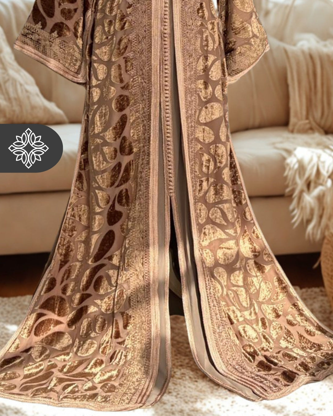 Unique Golden Brown Moroccan Takchita | Luxury Two-Piece Kaftan