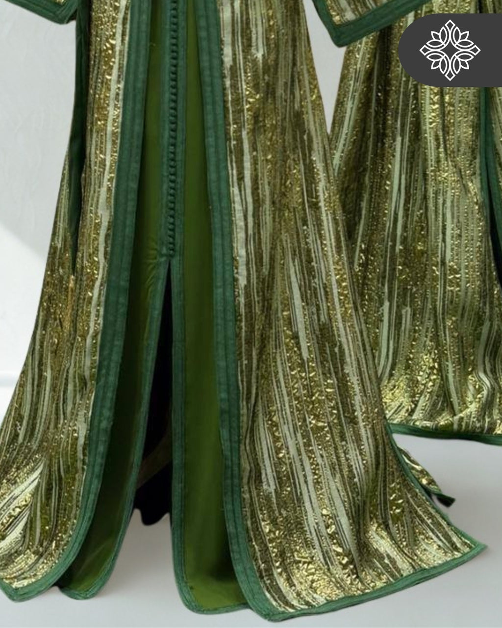 Golden Forest Moroccan Two-Piece Kaftan | Luxe Gold Sequin Embroidery