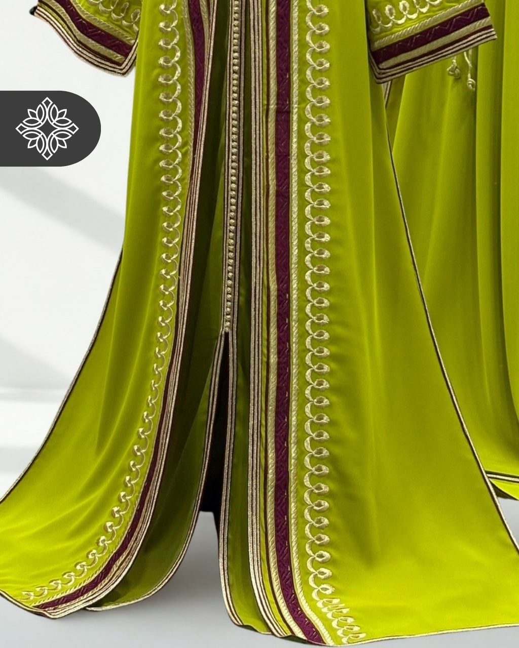 Royal Green & Red Two Piece Kaftan Takchita with Gold Embroidery