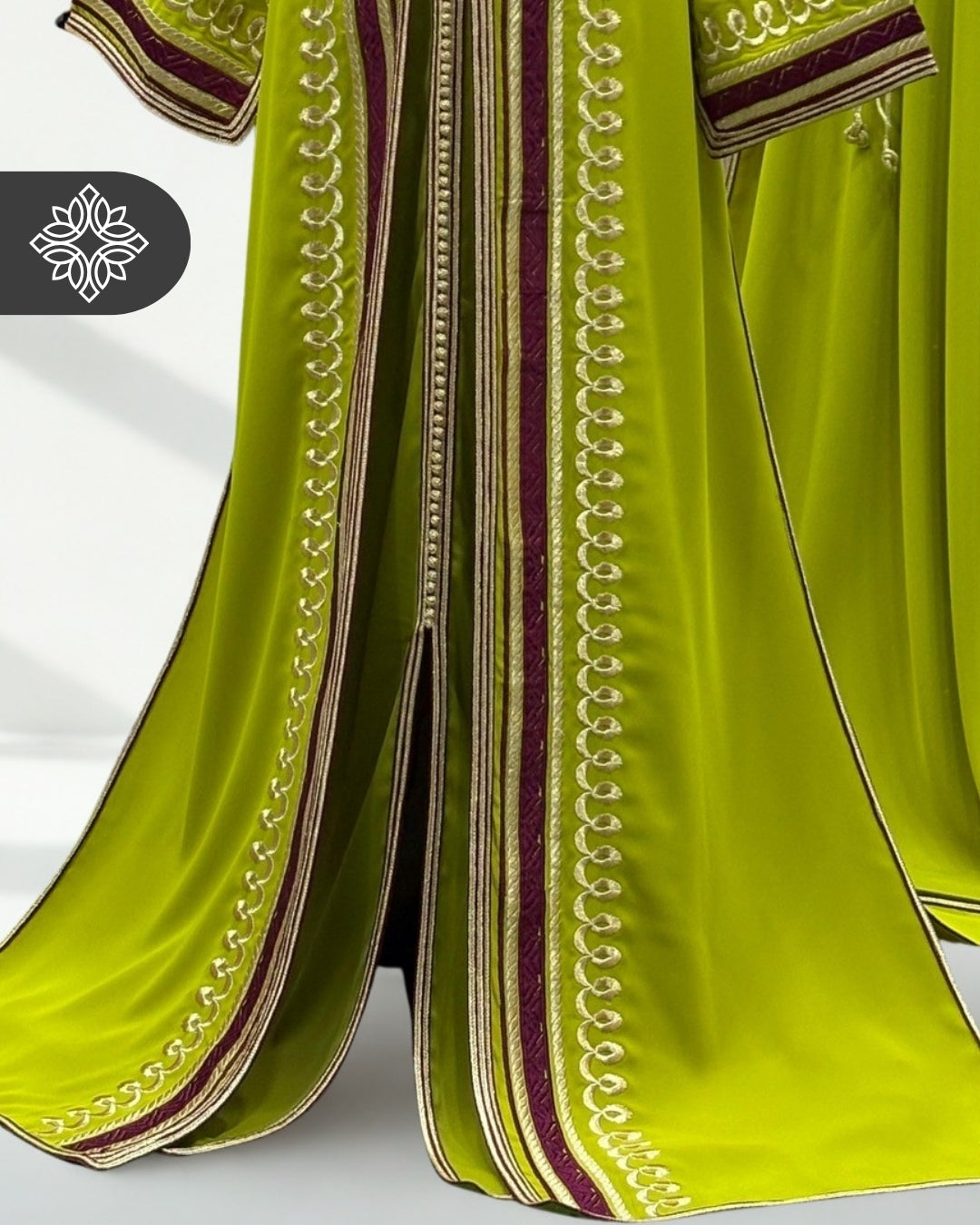 Green Lime Two Piece Kaftan Takchita with Gold Embroidery