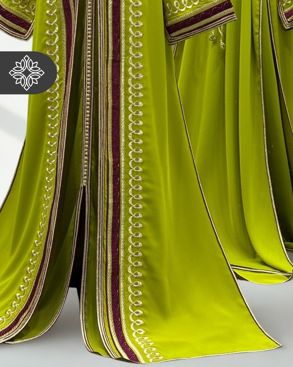 Royal Green & Red Two Piece Kaftan Takchita with Gold Embroidery