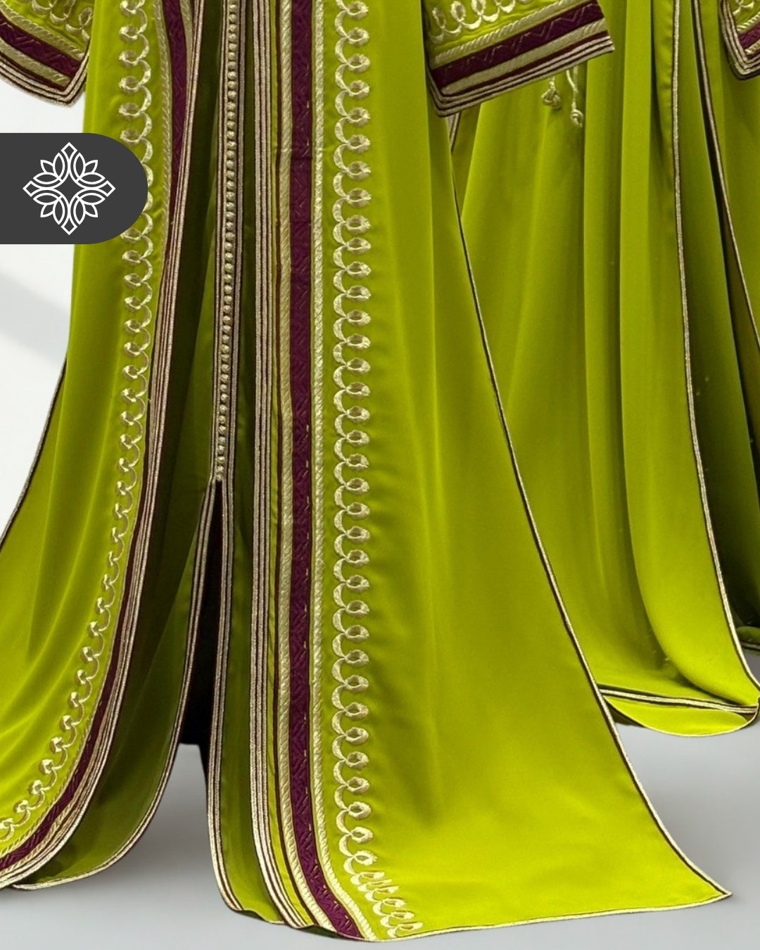 Green Lime Two Piece Kaftan Takchita with Gold Embroidery