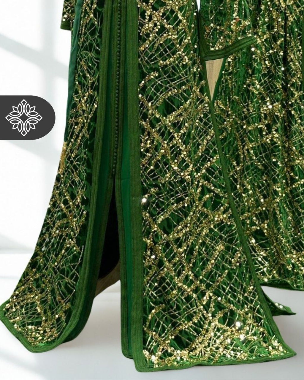 White Two-Piece Kaftan | Gold Lattice Embroidery | Moroccan Takchita