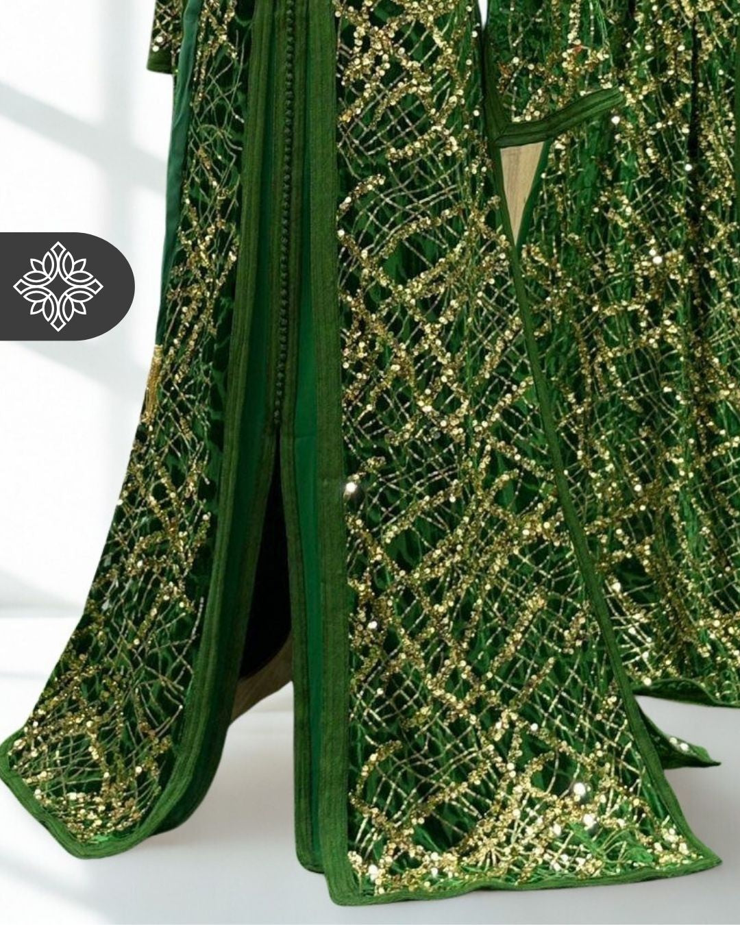 White Two-Piece Kaftan | Gold Lattice Embroidery | Moroccan Takchita