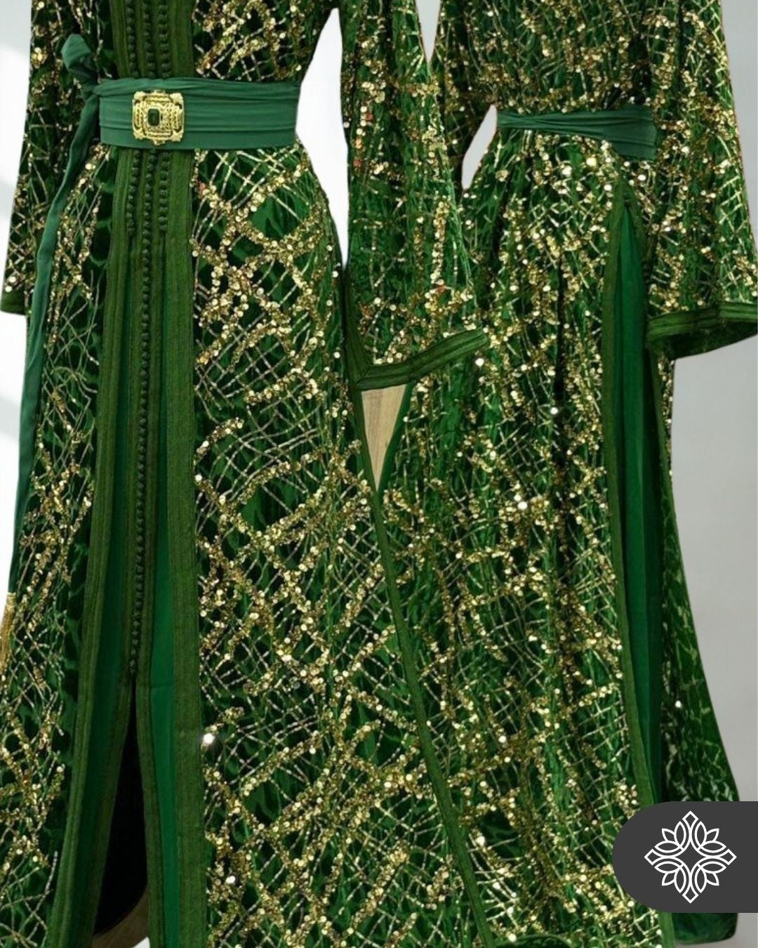 White Two-Piece Kaftan | Gold Lattice Embroidery | Moroccan Takchita