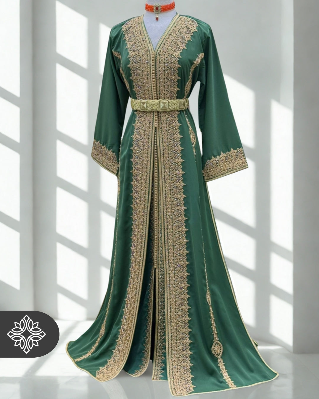 Royal Moroccan Two-Piece Kaftan | Purple & Gold Embroidery