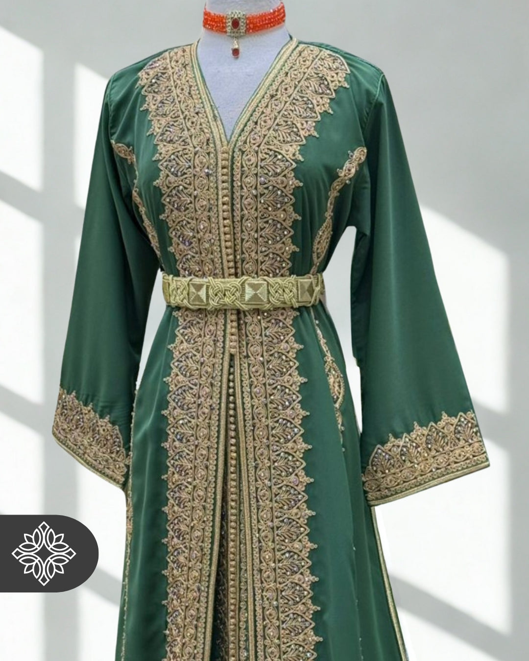 Royal Moroccan Two-Piece Kaftan | Sky Blue & Gold Embroidery