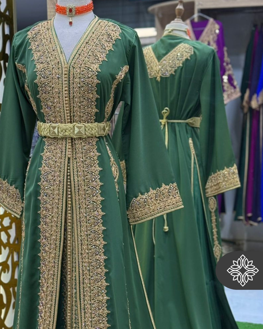 Royal Moroccan Two-Piece Kaftan | Sky Blue & Gold Embroidery