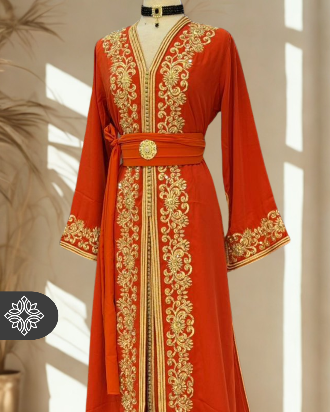 Elegant Moroccan Kaftan — Imperial Navy with Gold Embroidery