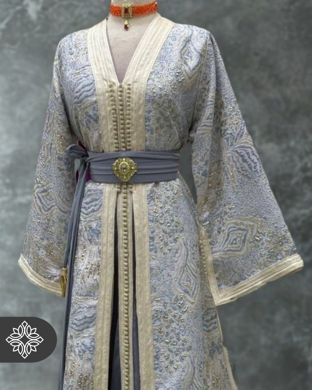 Iced Lavender Moroccan Two-Piece Kaftan | Subtle Opulence Takshita