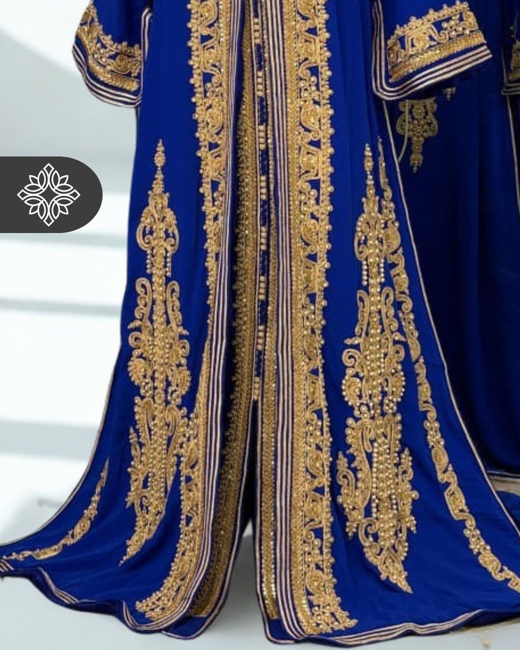Imperial Royal Blue Moroccan Takchita | Luxury Two-Piece Kaftan | Golden Hand Embroidery
