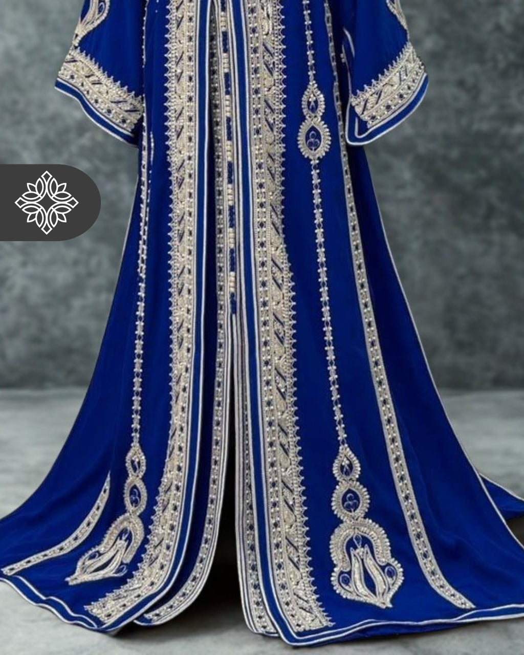 Imperial Royal Blue Moroccan Takchita | Luxury Two-Piece Kaftan | Silver Hand Embroidery