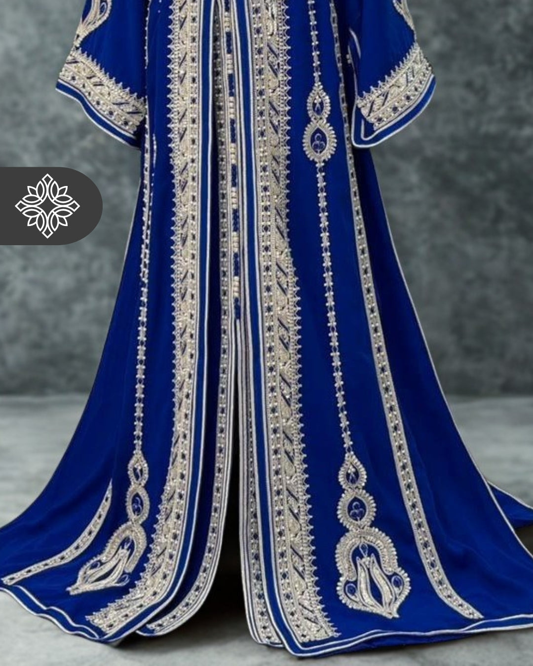 Imperial Royal Blue Moroccan Takchita | Luxury Two-Piece Kaftan | Silver Hand Embroidery