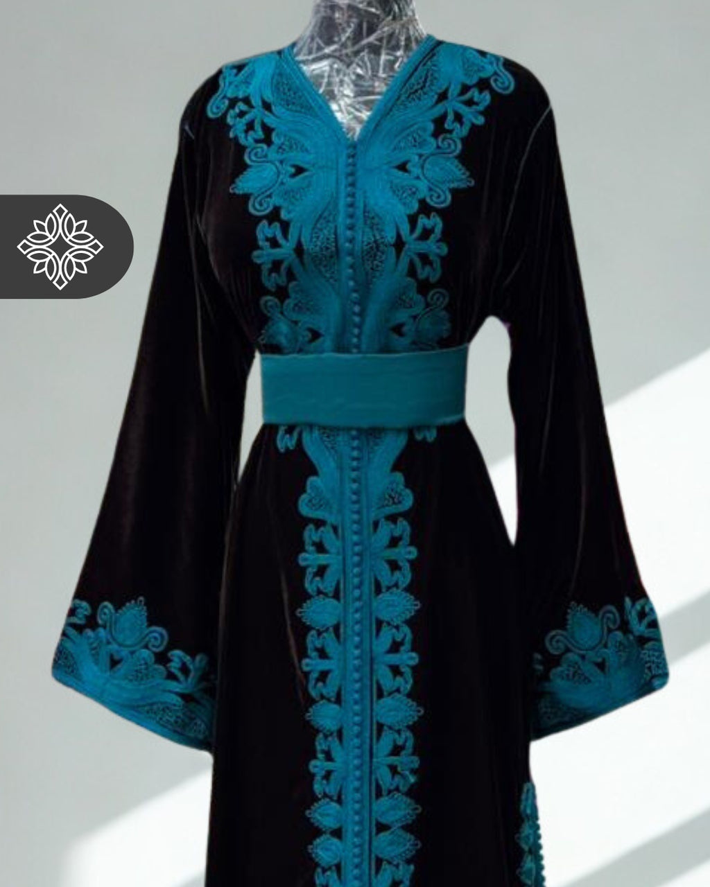 Kaftan Fuchsia Velvet with Black Embroidery One Piece Caftan | Caftan Dress