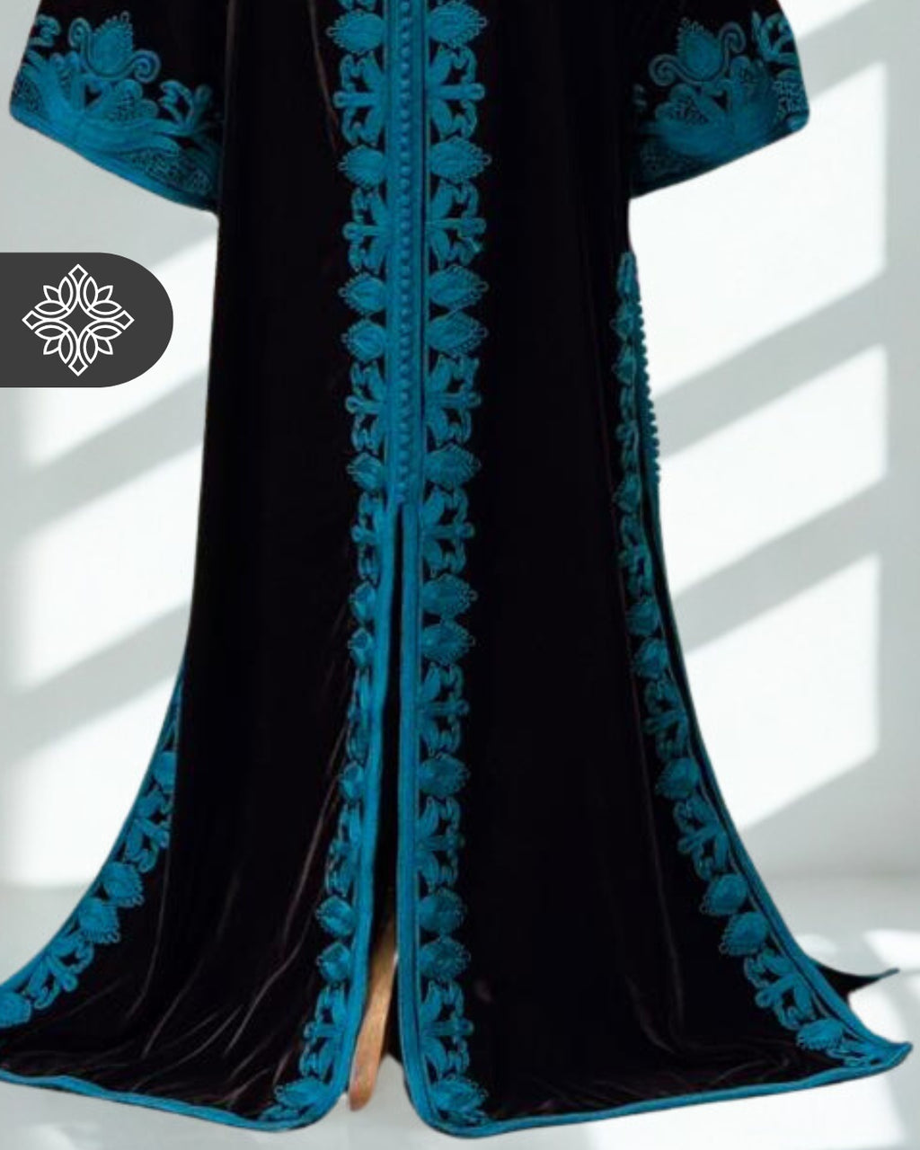 Kaftan Fuchsia Velvet with Black Embroidery One Piece Caftan | Caftan Dress