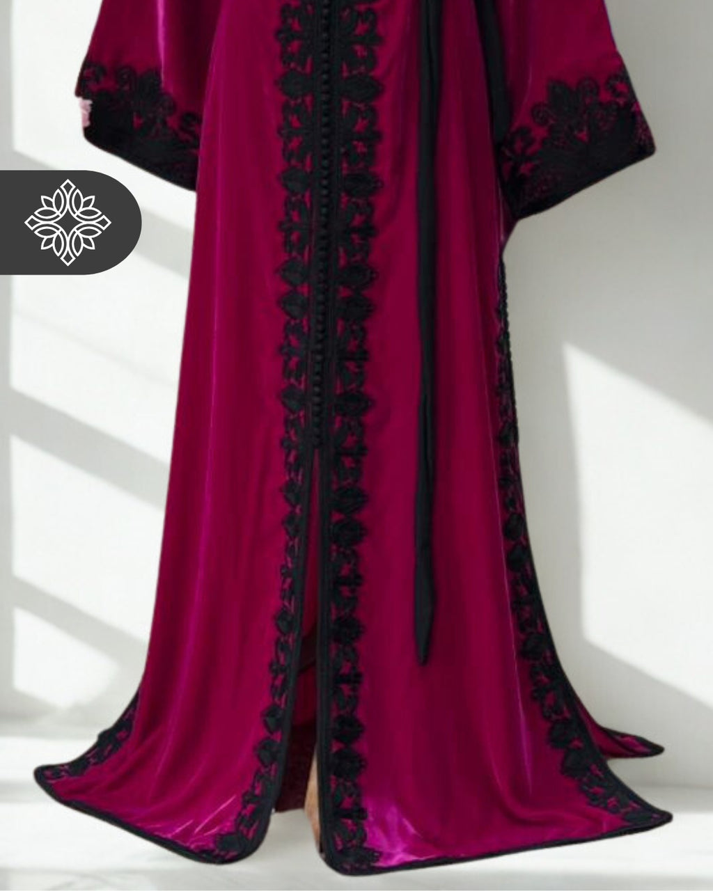 Kaftan Fuchsia Velvet with Black Embroidery One Piece Caftan | Caftan Dress