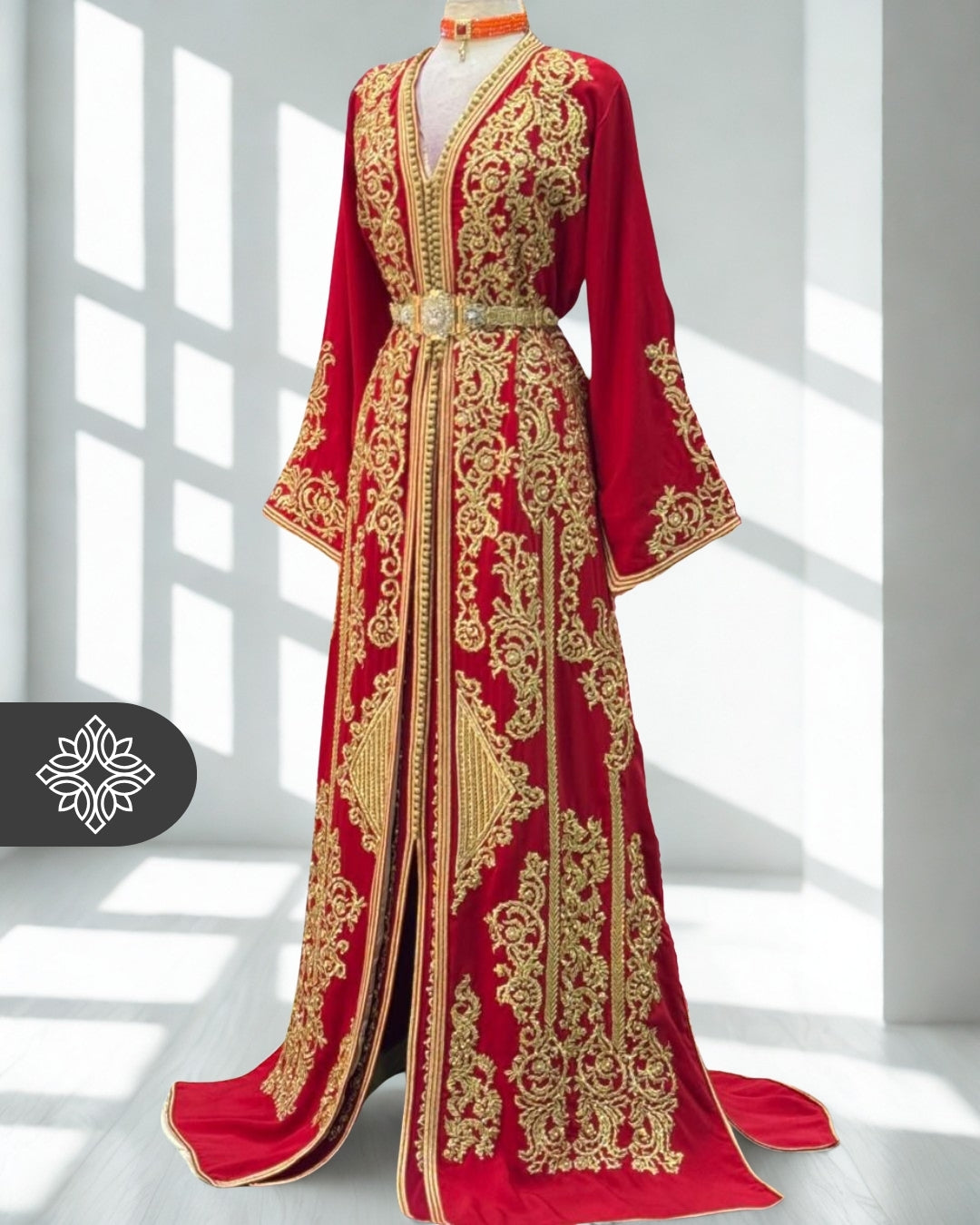 Kaftan Red with Golden Embroidery Takchita | Caftan Dress