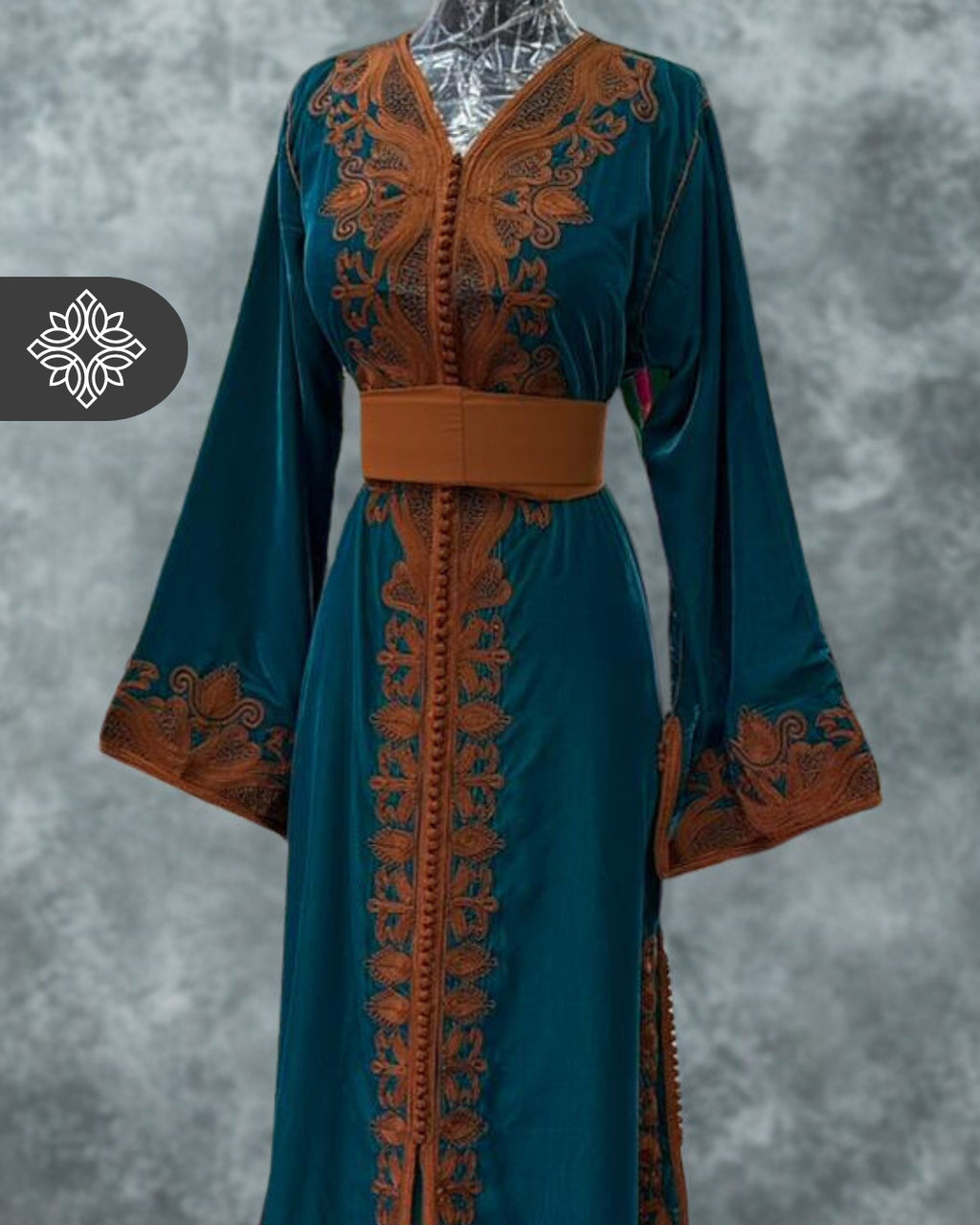Kaftan Fuchsia Velvet with Black Embroidery One Piece Caftan | Caftan Dress