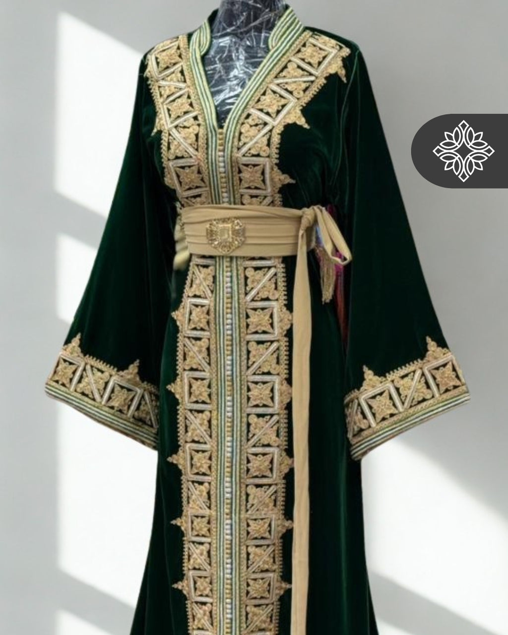 Kaftan Emerald Green with Golden Embroidery One Piece Caftan | Caftan Dress