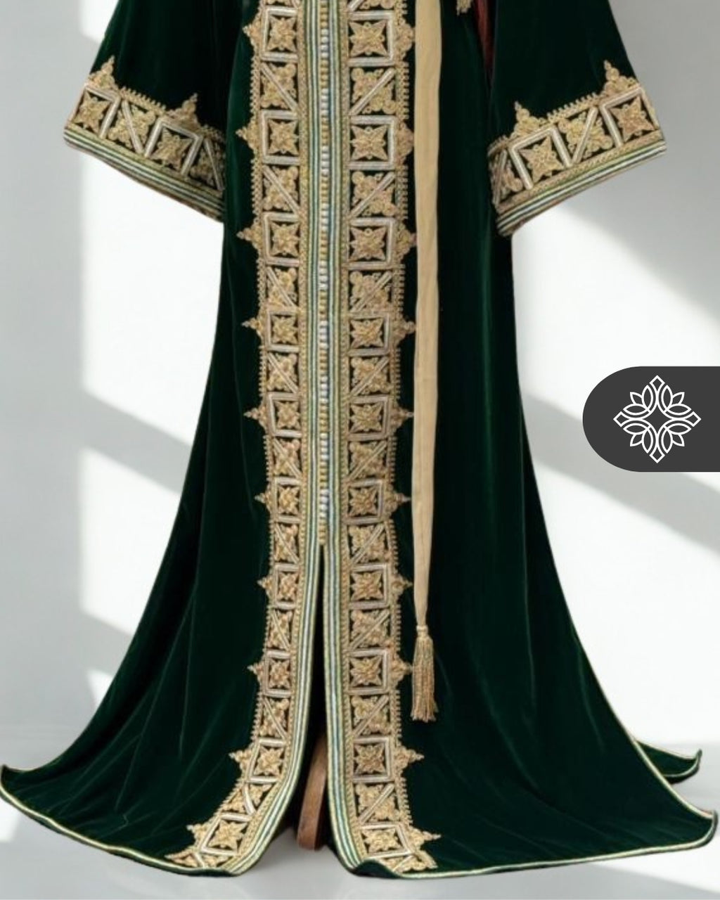 Kaftan Emerald Green with Golden Embroidery One Piece Caftan | Caftan Dress