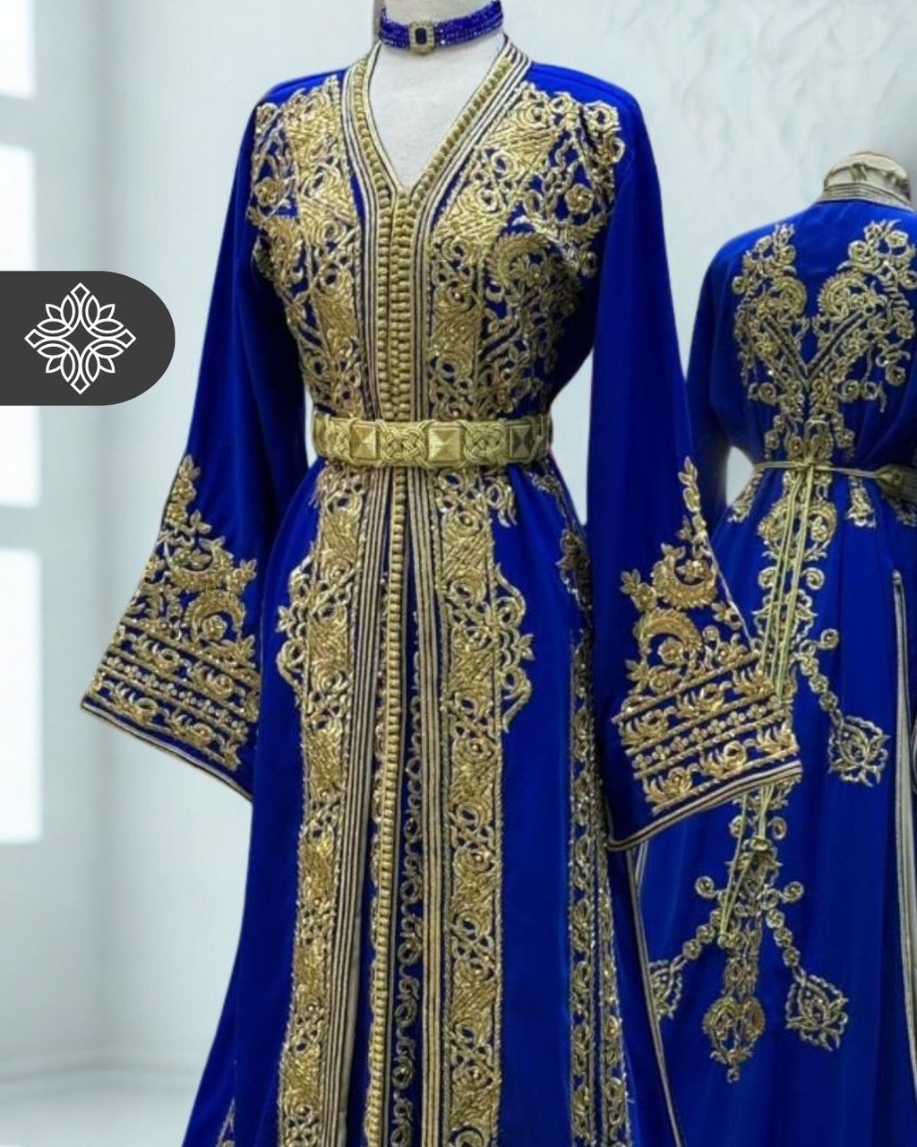Kaftan Royal Blue with Golden Embroidery Takchita | Caftan Dress